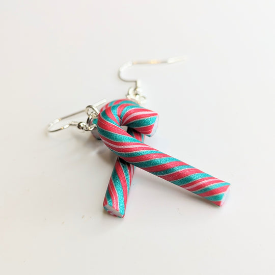 Red & Green Striped Candy Cane Earrings