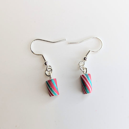 Red & Green Striped Candy Cane Bites Cute Christmas Drop Earrings