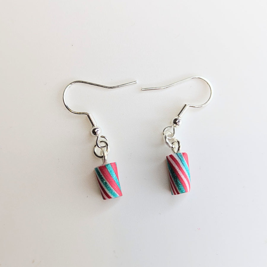Red & Green Striped Candy Cane Bites Cute Christmas Drop Earrings