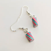 Red & Green Striped Candy Cane Bites Cute Christmas Drop Earrings