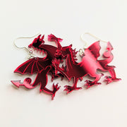 Mirrored Red Acrylic Welsh Dragon Drop Earrings