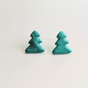 Sparkly Green Cute Christmas Tree Stud Earrings