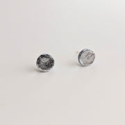 Silver Foiled Simple Blue Backed Circle Stud Earrings