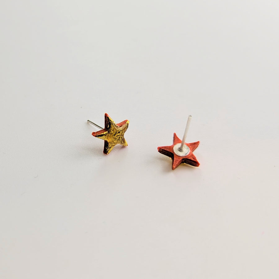 Gold Foiled Simple Orange Backed Cute Star Stud Earrings