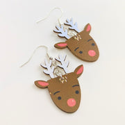 Wooden Christmas Rudolf The Reindeer Earrings