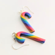 Sparkly Rainbow Candy Cane Drop Earrings LGBTQ Jewellery