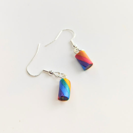 Sparkly Rainbow Candy Cane Bites Cute Christmas Drop Earrings