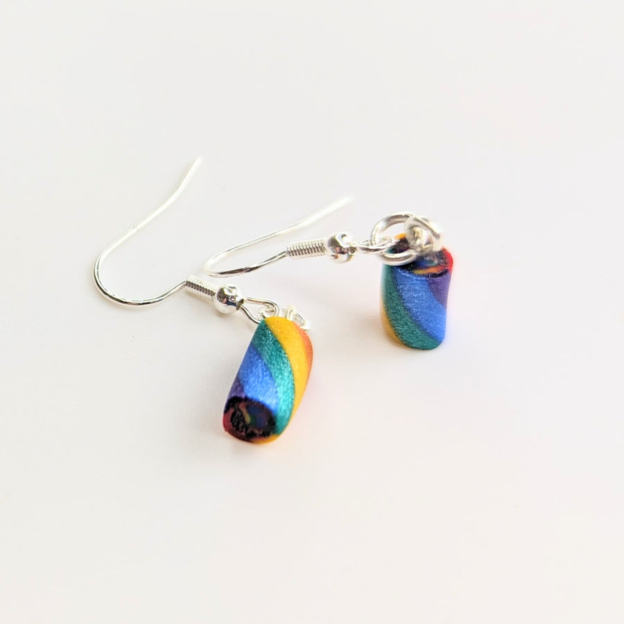 Sparkly Rainbow Candy Cane Bites Cute Christmas Drop Earrings