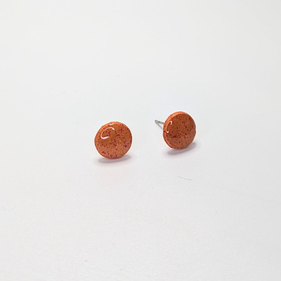Sparkly Orange with Pink Glitter Circle Stud Earrings