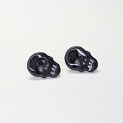 Sparkly Black with Pink Glitter Skull Stud Earrings