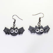 Sparkly Black Googly Eyed Bat Drop Earrings