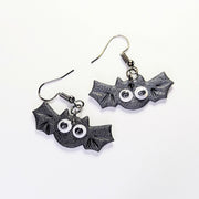 Sparkly Black Googly Eyed Bat Drop Earrings
