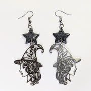 Detailed Witch with Star Top Trapeze Earrings
