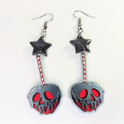 Candy Skull Apple Sparkly Black Star Topped Trapeze Earrings