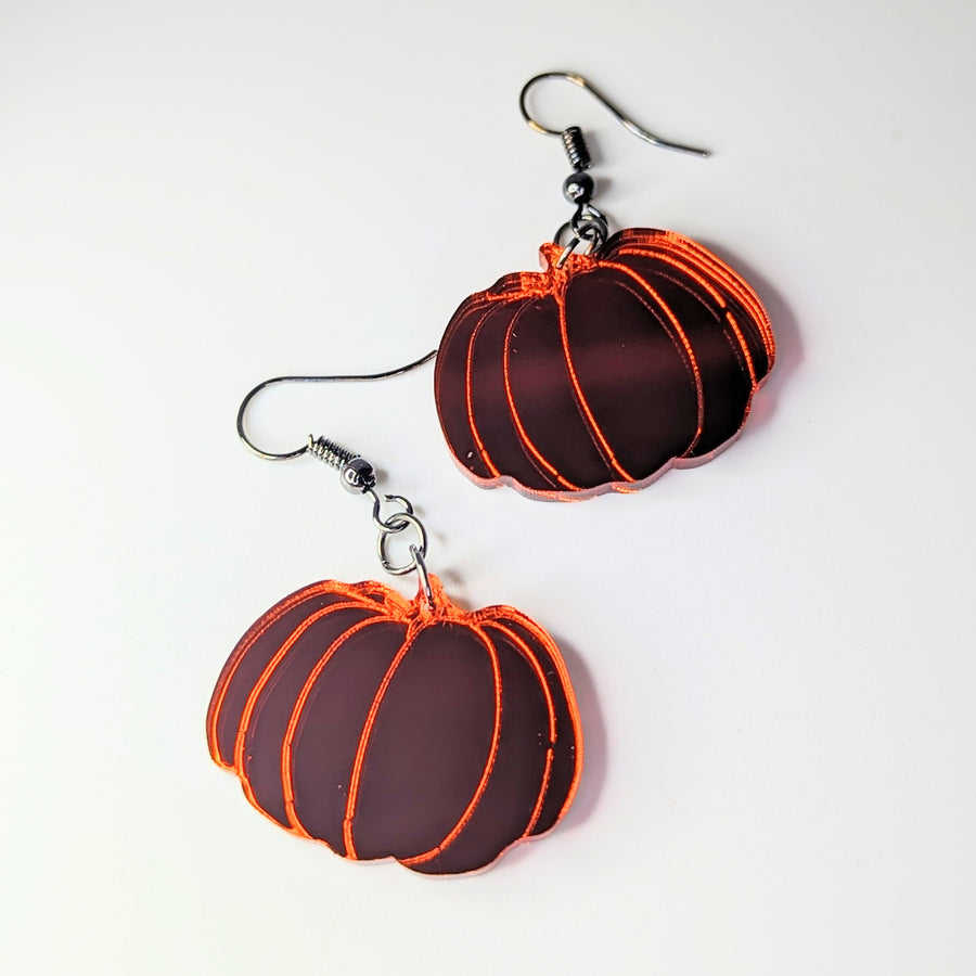 Mirrored Orange Acrylic Halloween Pumpkin Earrings