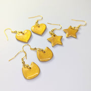 Sparkly Gold Star, Heart & Cat Face Drop Earring Triple Pack
