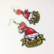 Striped Heart Topped Naughty Christmas Trapeze Earrings
