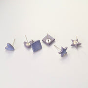Sparkly Silvery Blue Star, Heart & Diamond Stud Earring Set