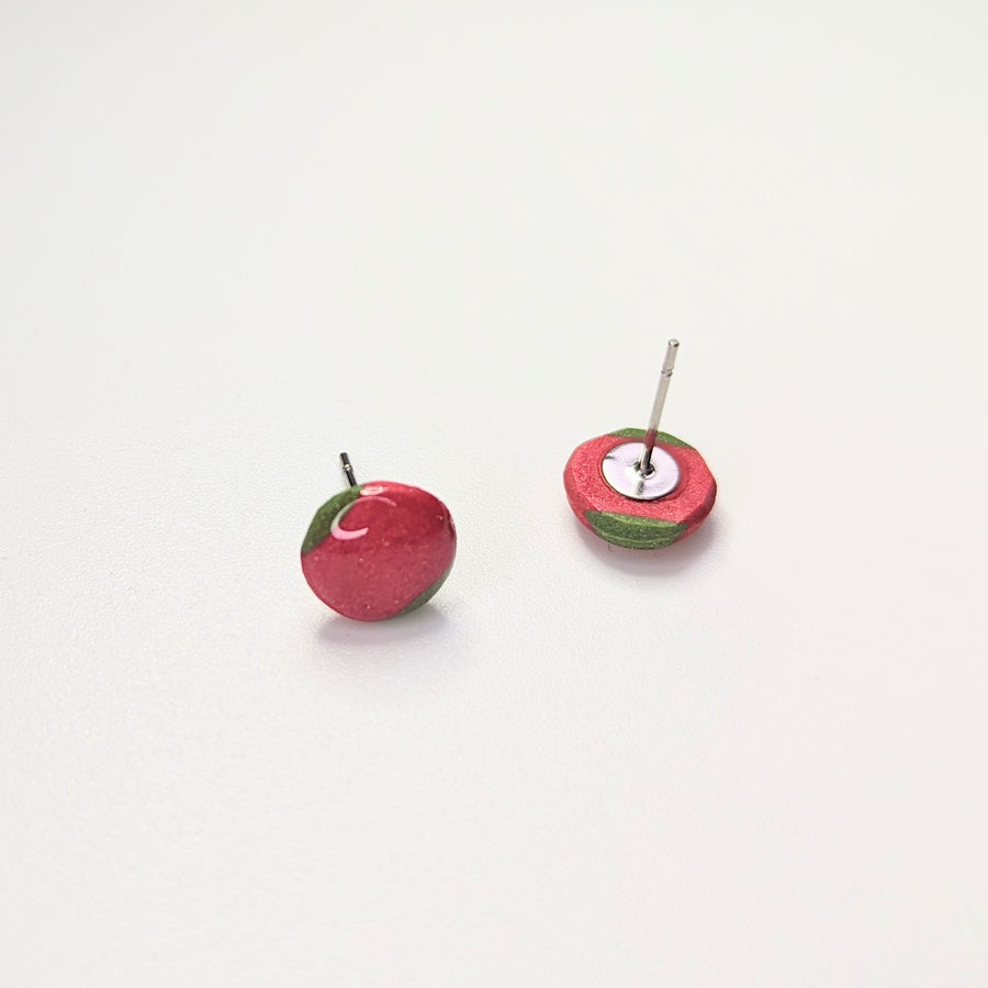 Sparkly Red & Green Cute Circle Studs