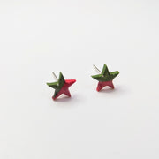 Sparkly Red & Green Cute Star Stud Earrings