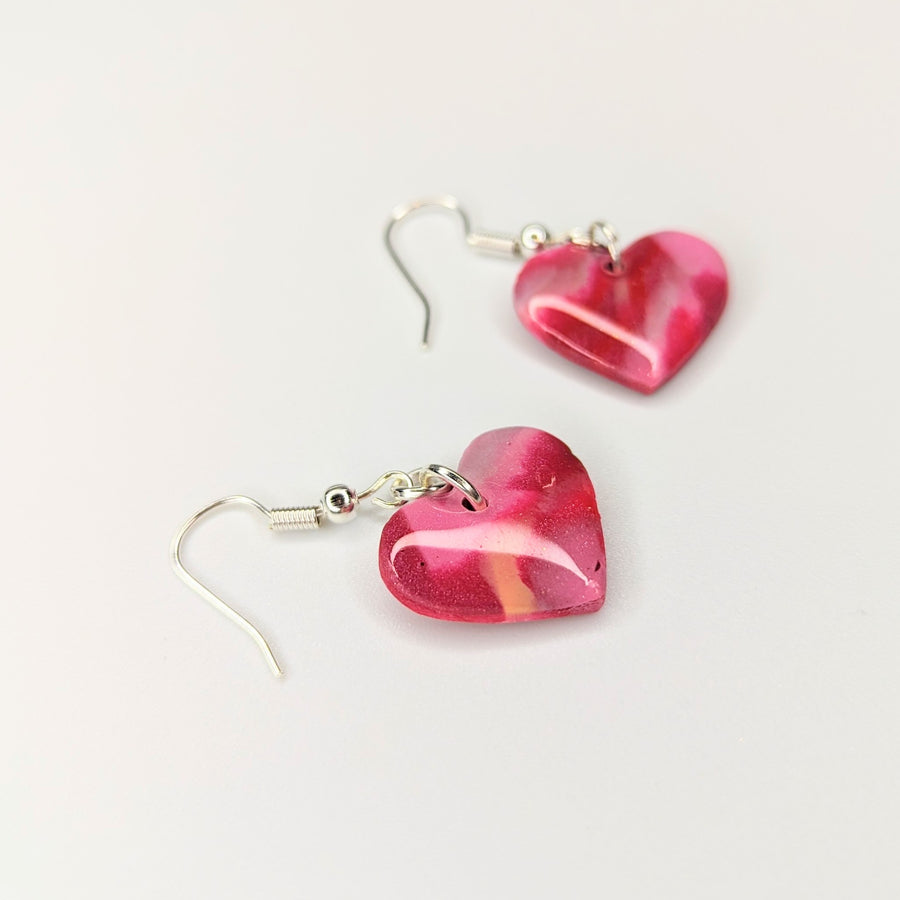 Sparkly Marbled Pink Heart Drop Earrings