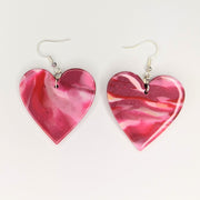 Oversized Sparkly Marbled Pink Heart Drop Earrings