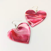 Oversized Sparkly Marbled Pink Heart Drop Earrings