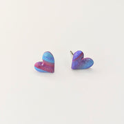 Sparkly Marbled Purple Cute Heart Stud Earrings