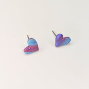 Sparkly Marbled Purple Cute Heart Stud Earrings