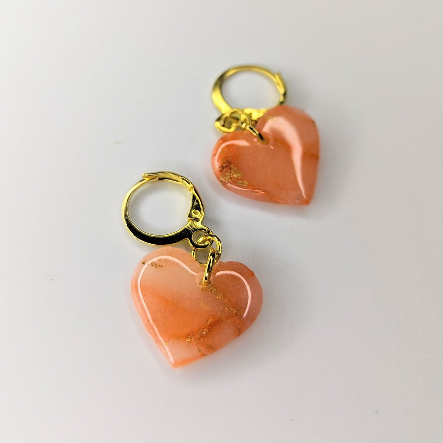 Gold & Rose Quartz Style Heart Huggie Hoop Earrings