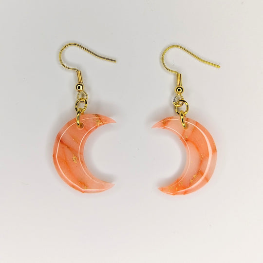 Gold & Rose Quartz Style Moon Drop Earrings