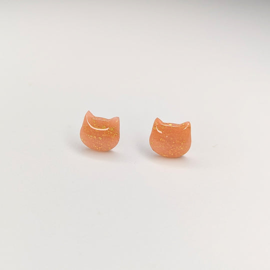 Gold & Rose Cat Face Stud Earrings