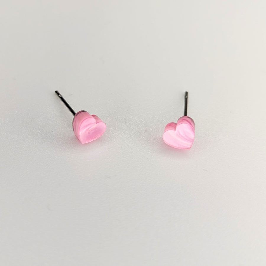 Marbled Pink Acrylic Cute Heart Stud Earrings