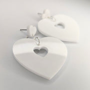 Double Heart White Acrylic Trapeze Earrings