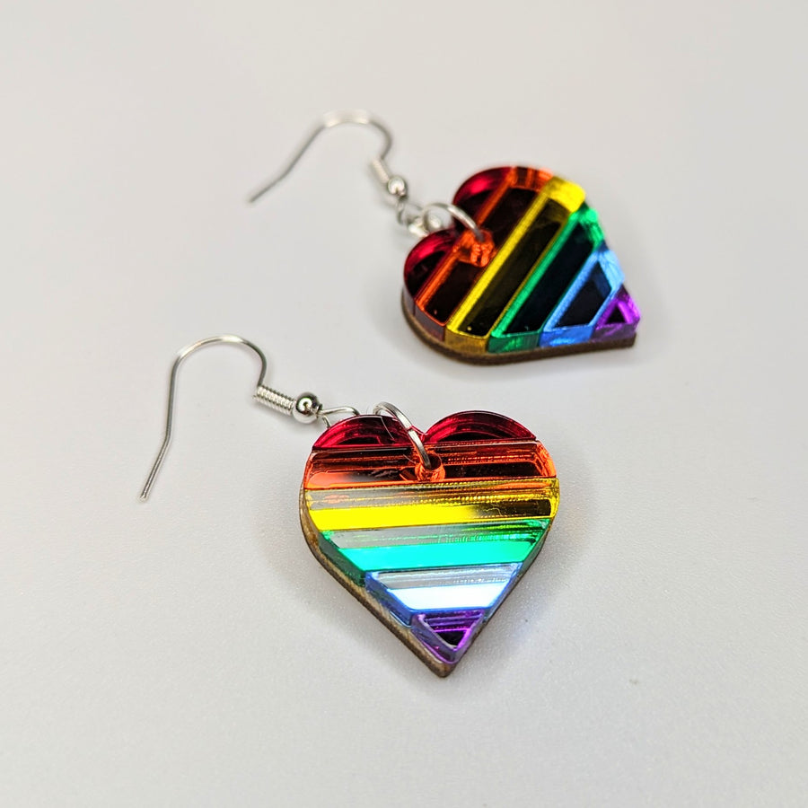 LGBTQ+ Pride Rainbow Mirrored Acrylic Heart Drop Earrings