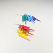 Rainbow Pride Staggered Lightning Bolt Statement Earrings, LGBTQ+ Queer Trapeze Earrings