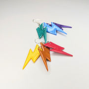 Rainbow Pride Staggered Lightning Bolt Statement Earrings, LGBTQ+ Queer Trapeze Earrings