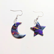 Sparkly Marbled Star & Moon Drop Earrings