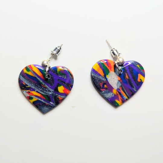 Sparkly Marbled Stud Topped Heart Earrings