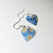 Semi Translucent Floral Print Heart Drop Earrings