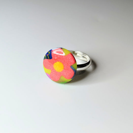 Neon Based Floral Print Adjustable Ring