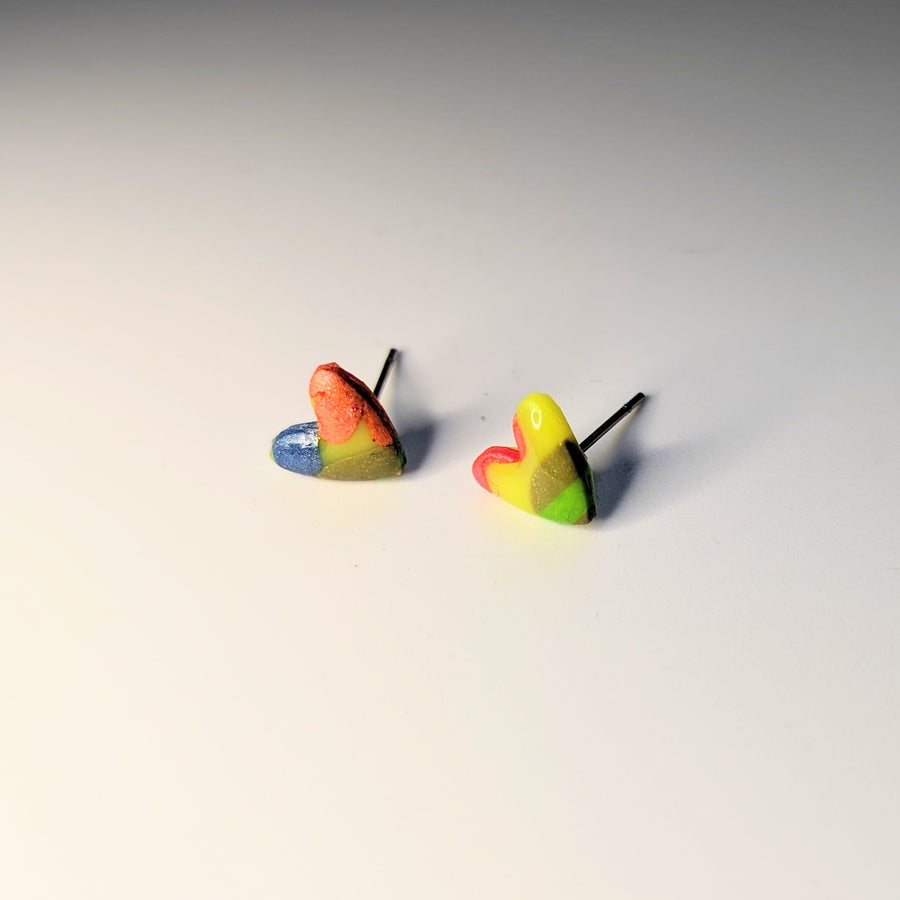 Neon Based Floral Print Mini Heart Stud Earrings