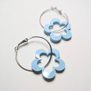 Baby Blue Flower Acrylic Hoop Earrings