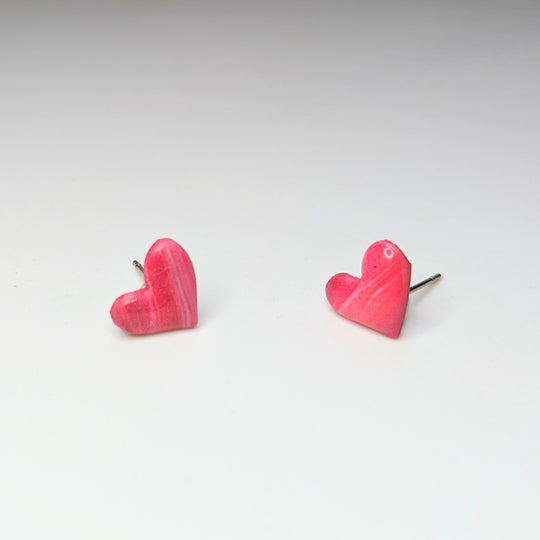 Marbled Pink Sparkly Heart Stud Earrings