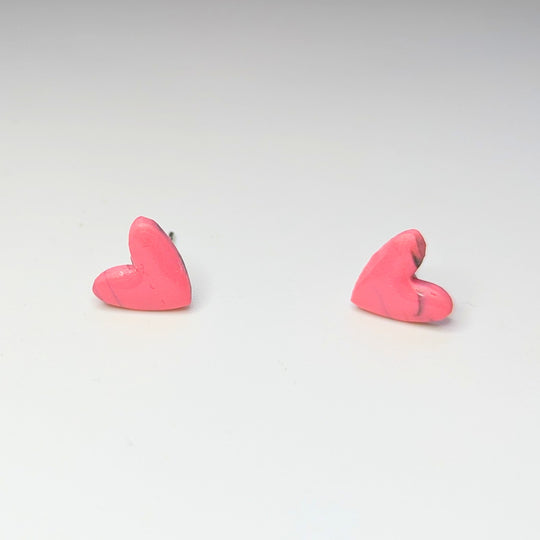 Marbled Light Pink Cute Heart Stud Earrings