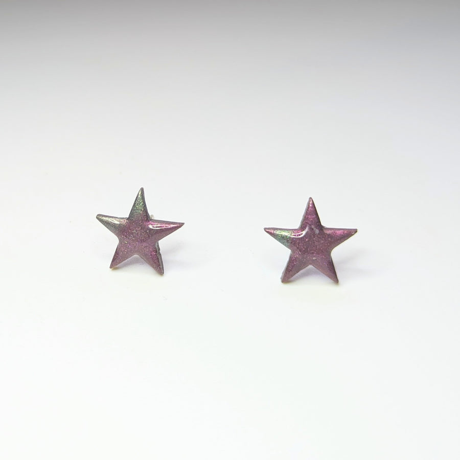 Sparkly Purple & Silver Star Stud Earrings