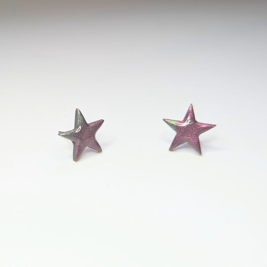 Sparkly Purple & Silver Star Stud Earrings