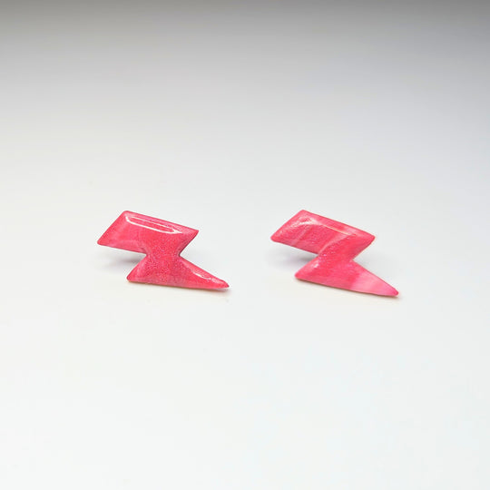 Marbled Pink Lightning Bolt Stud Earrings