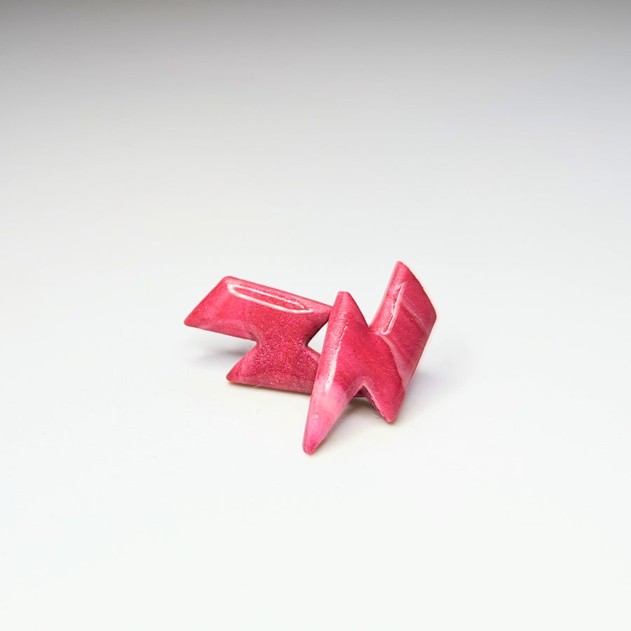 Marbled Pink Lightning Bolt Stud Earrings