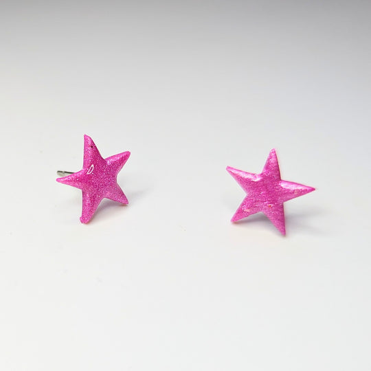 Sparkly Pink Star Stud Earrings